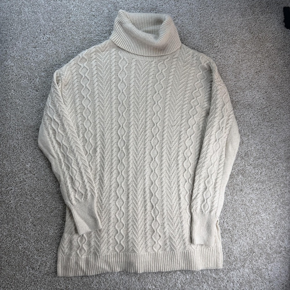 Halogen Sweater Womens 1 White Cable Knit Turtleneck Pullover Long Sleeve Winter